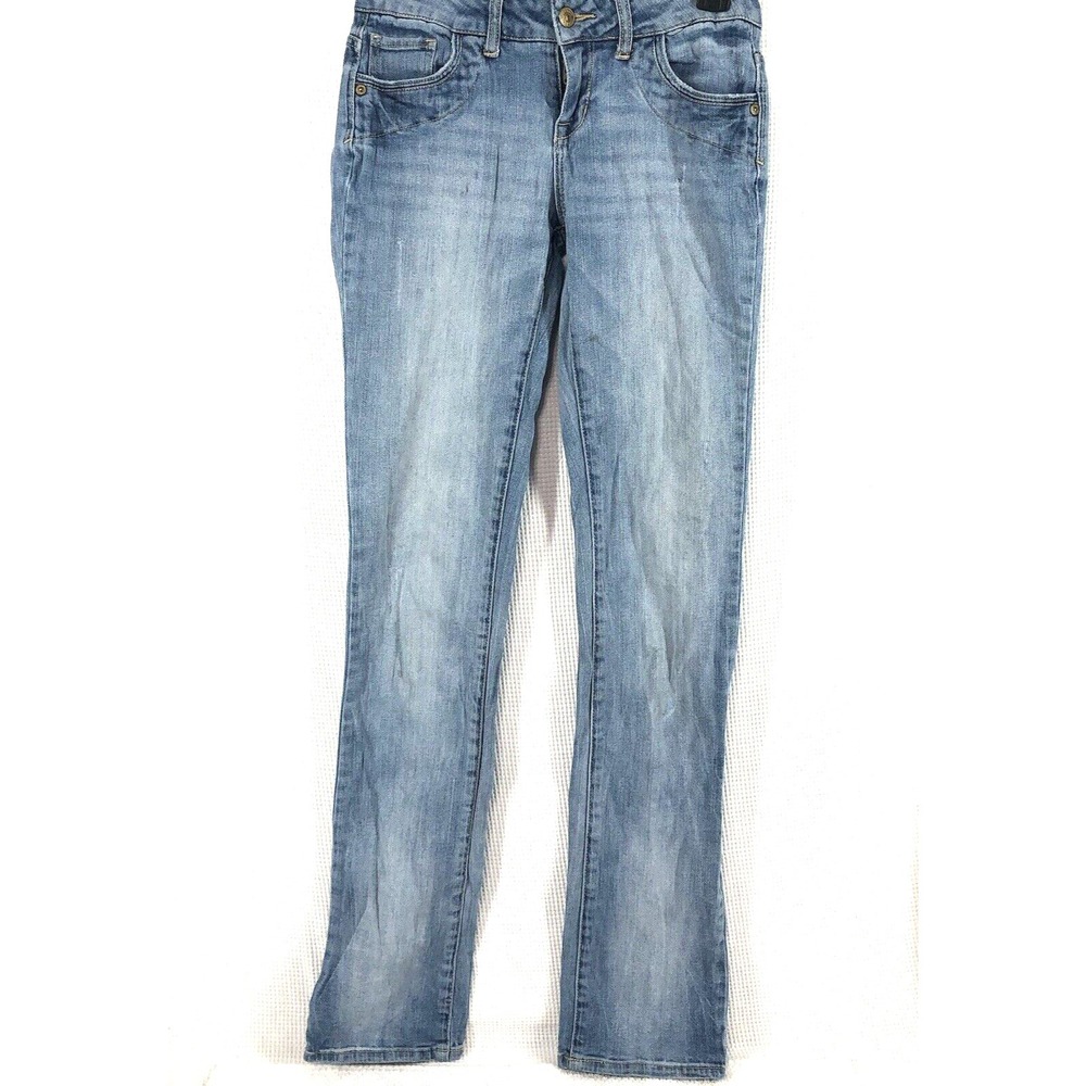 Morgan Jeans Delia's Junior‎ Size 3L Blue Denim Boot cut  27 x 33 Distressed